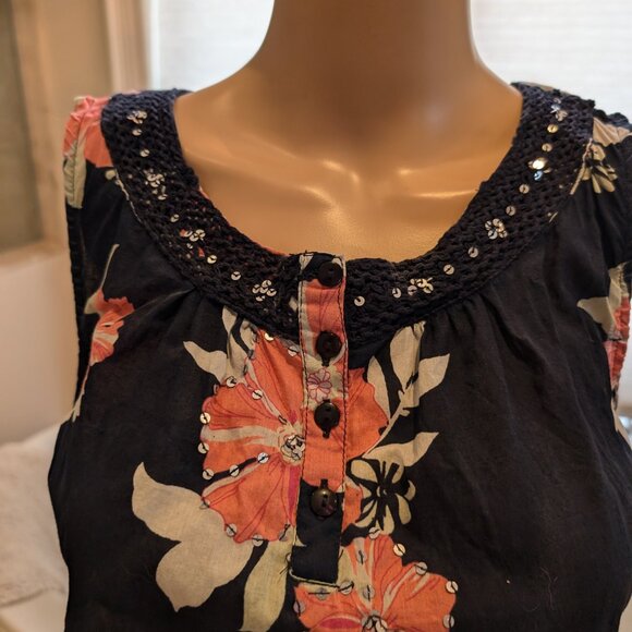 Dorothy Perkins Blue w/ Pink flowers Sleeveless Top size 10UK - Picture 2 of 4